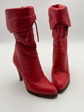 Vintage Bare Trap Red Foldover Slouch Boot Heeled Boot 1970s 1980s Womans 6.5M